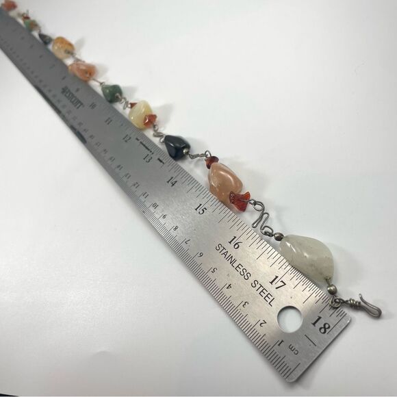 Vintage Agate Quartz Aventurine Gemstone Nugget Beaded Necklace Silver Tone - Picture 3 of 8